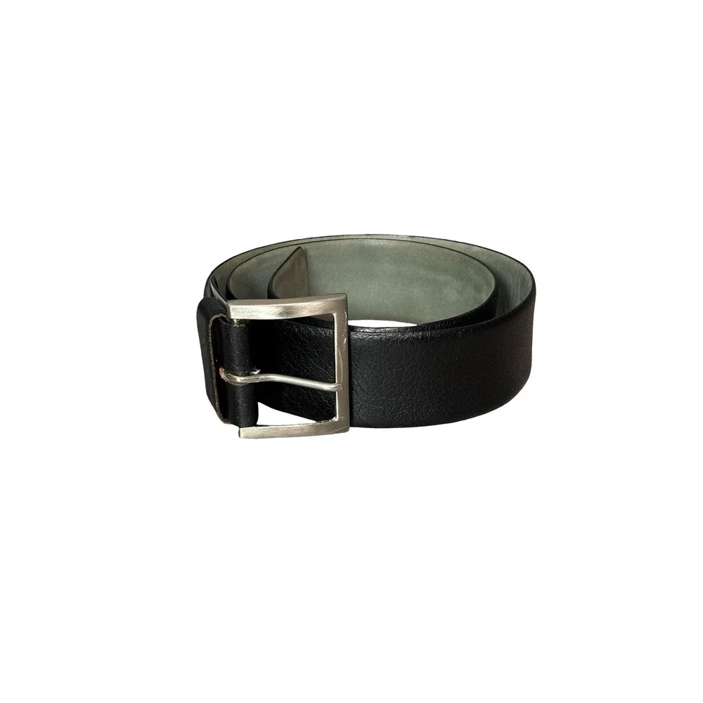 Custom Buffalo Black Leather Belt Size M 34-36 Silver Buckle